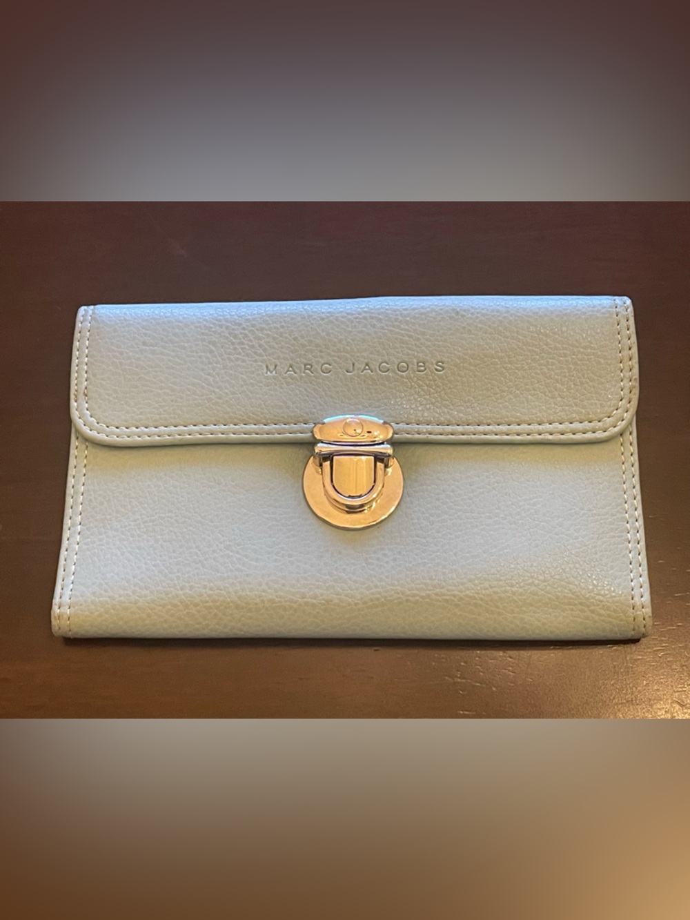 Marc Jacobs Light Blue Pebbled Leather Wallet with Silver Buckle